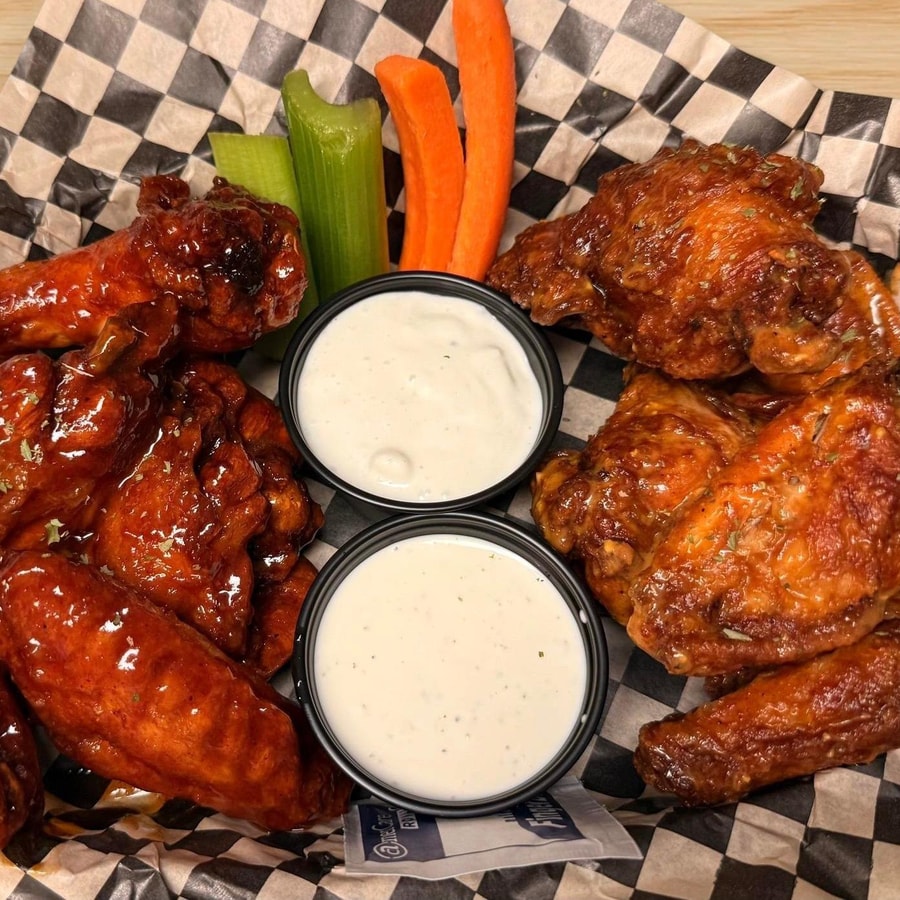 Twelve sauced chicken wings